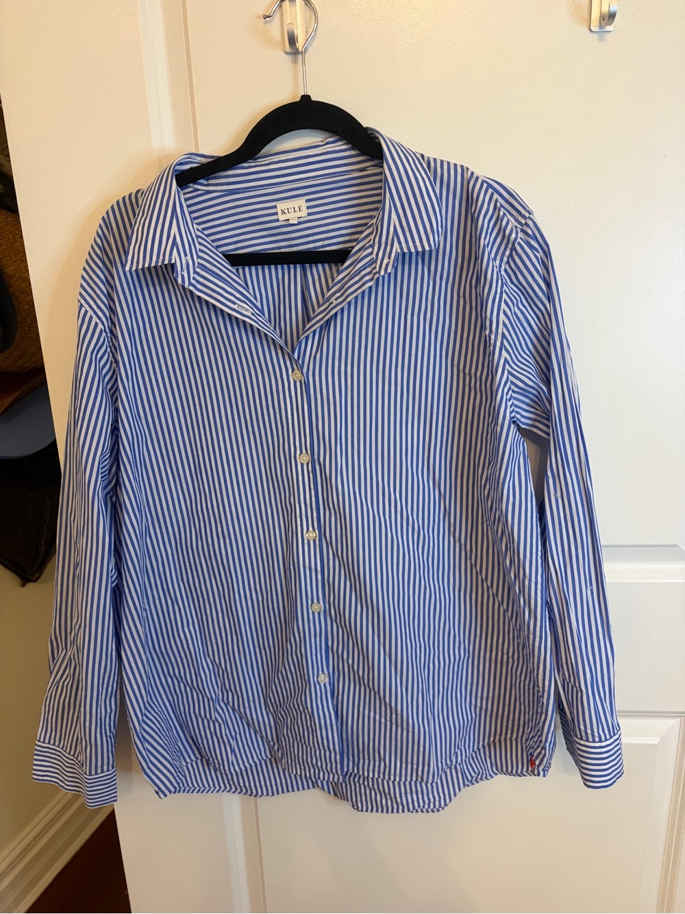 Kule Blue White Striped Button Down Shirt Womens XL Classic Cotton Oxford